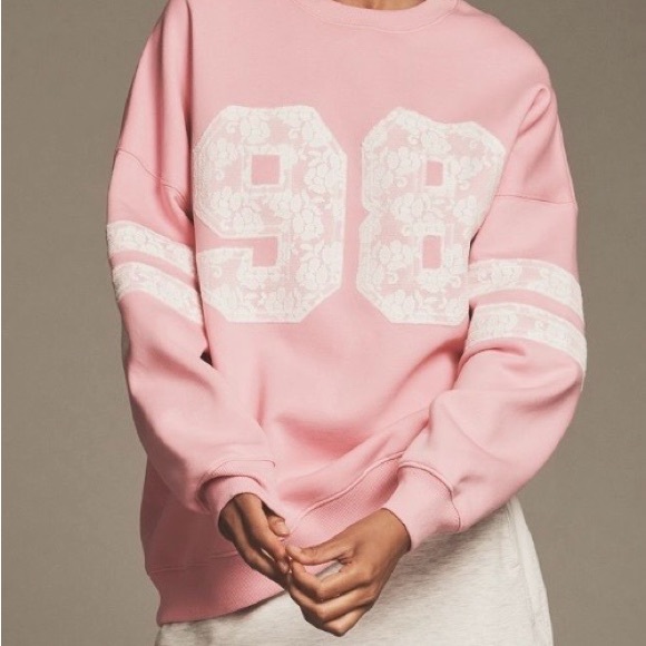 Anthropologie Tops - Anthropologie LSPACE Pink Lace Graphic Sweatshirt, M